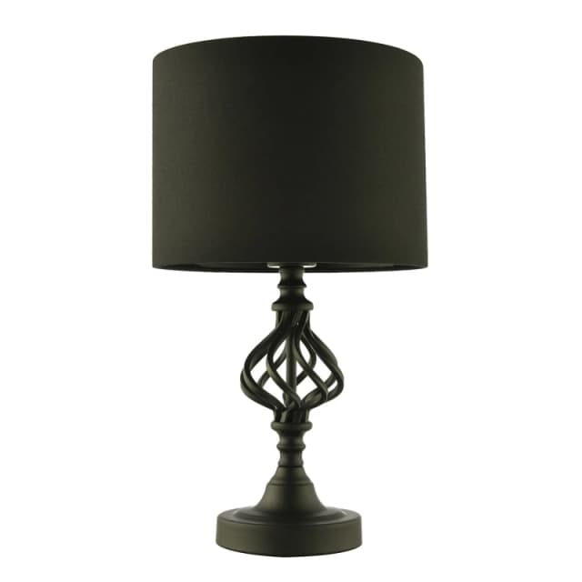 Happy Homewares Classic Twist Metal Table Lamp in Matte Black with Black Drum Shade Black Unisex