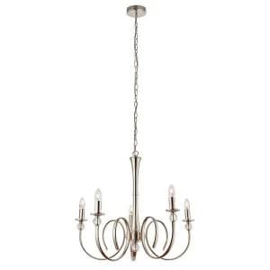 5 Light Multi Arm Lamp Pendant Polished Nickel Plate, Clear Crystal, E14
