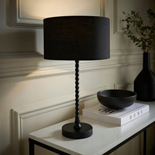 ValueLights ValueLights Maeve Fabric Drum Lamp Shade Matte Black Bobbin Bobble Table Lamp with LED Bulb Black One Size Unisex 5059406067204
