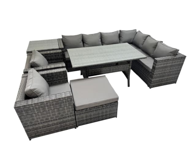 Fimous 9 Seater Patio Dining Corner Sofa Sets with 2 Chairs Big Stool in Dark Grey Dark Grey Unisex