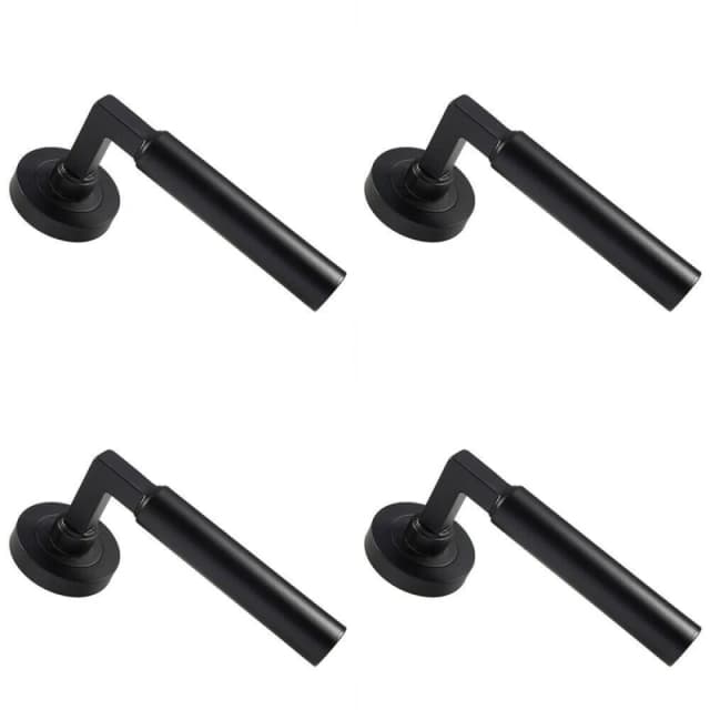 Loops 4x PAIR Straight Round Bar Handle on Round Rose Concealed Fix Matt Black Black