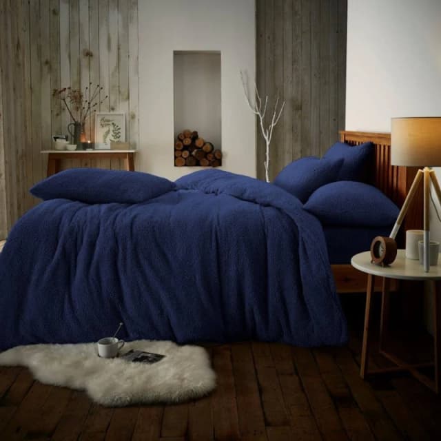 Smart Living Smart Living Luxury Teddy Plain Duvet Cover and Pillowcase Set in Navy Size: Double Navy Double Unisex 5051346445258