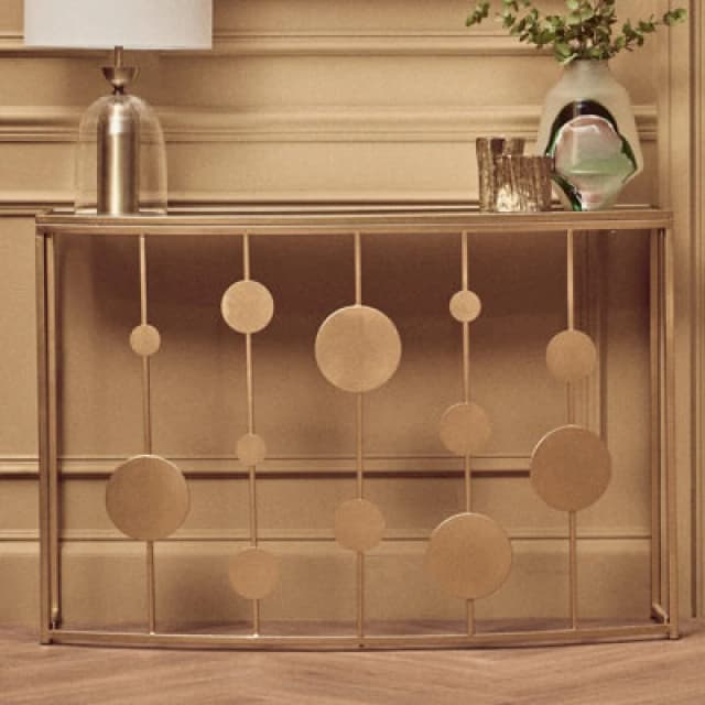 Premier Housewares Farran Gold Finish Console Table With Mirror Gold