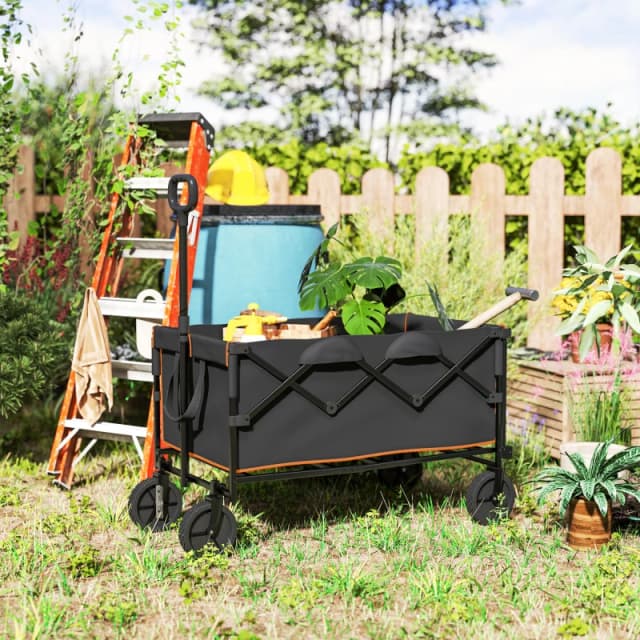 Outsunny 160L Folding Trolley Cart W/ Adjustable Handle - Black/Orange TJ Hughes Black 5063603393578