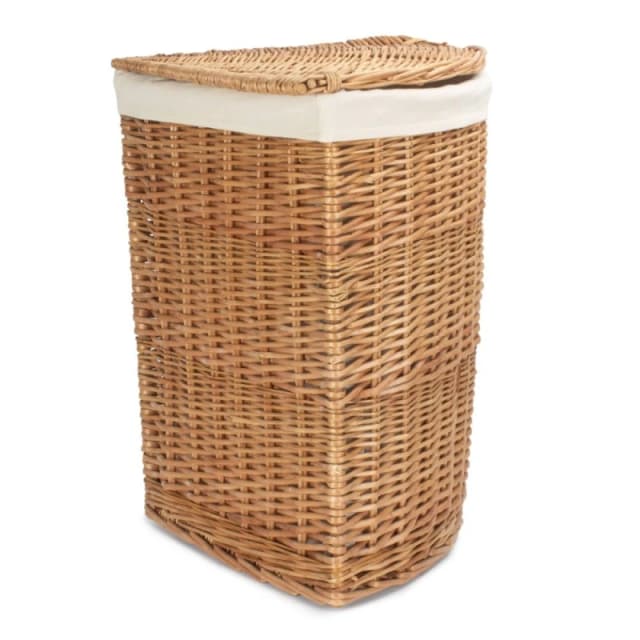 Red Hamper Cotton Lined Light Steamed Corner Laundry Basket in White White Unisex