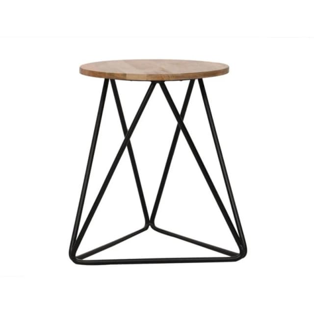 Jaipur Furniture Ltd Ravi Single Stool - Mango Wood/Iron - L35 x W35 x H45cm - Mango Light Finish in Black Unisex