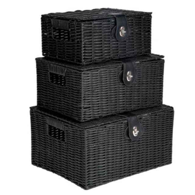 Innoteck Essentials Wicker Woven Storage Baskets With Lid (Set Of 3) - Black.