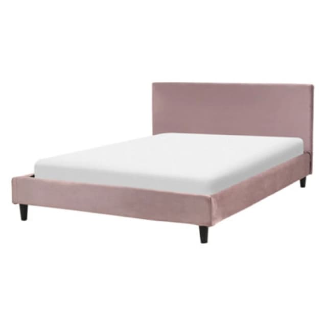 Beliani Bed Velvet Fitou 140 X 200 Cm (Eu Double) Pink