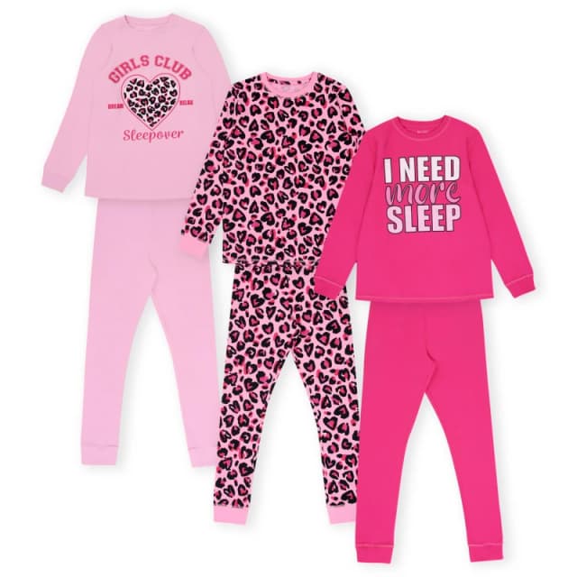Miso Girls 3 Pack Leopard Pyjama Set - Pink Pink 6 - 7 Years