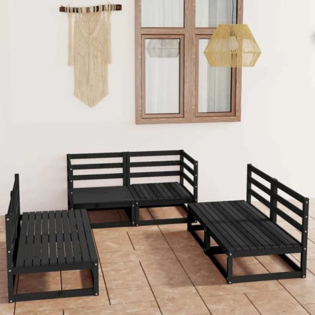 VIDAXL 6 Piece Garden Lounge Set Black Solid Pinewood vidaXL 8720286465165
