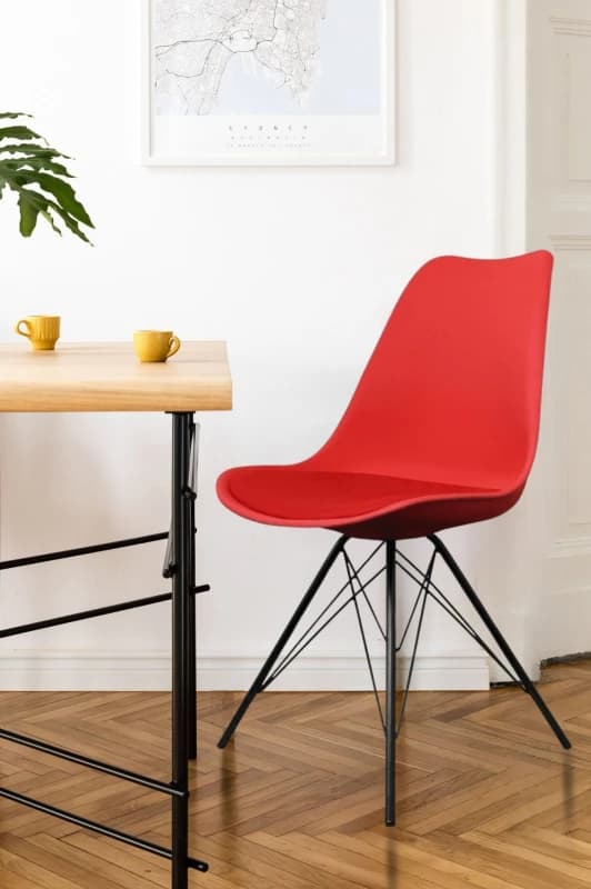 Fusion Living Soho Plastic Dining Chair with Black Metal Legs Red