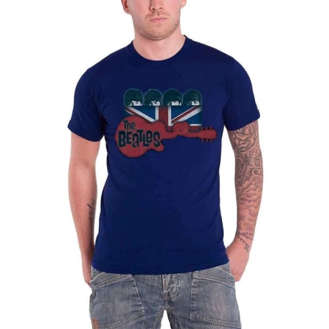 The Beatles The Beatles Men Guitar & Flag T-Shirt in Navy Size: large Navy L Male 5063238513471