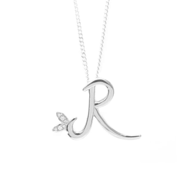 Say It With Winged Diamond Initial Necklace - Sterling Silver - R/18" Size: 18" Silver Unisex 18"