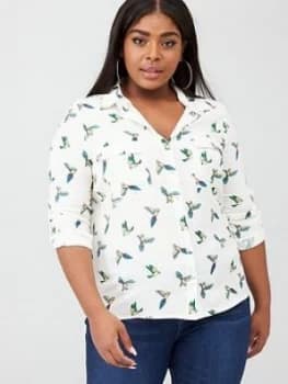 Oasis Curve Bird Print Bernadette Blouse - Neutral