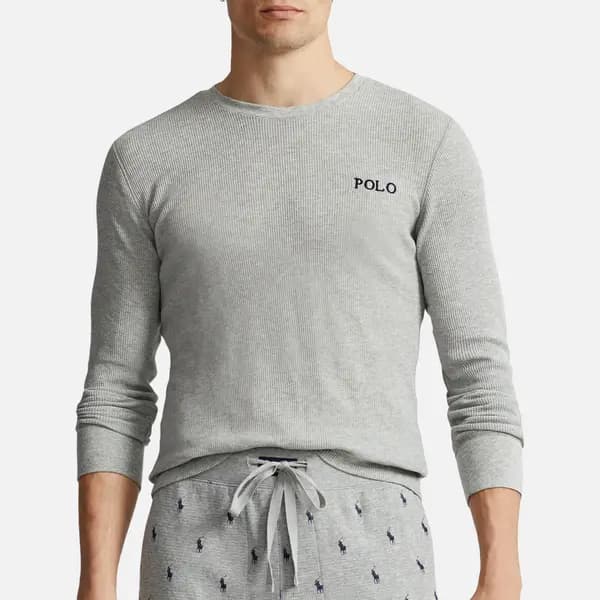 Polo Ralph Lauren Cotton-Blend Waffle-Jersey Long Sleeve T-Shirt - M Grey Tops male 714899615003 M