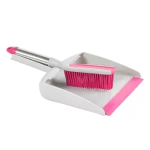 Kleeneze Heart Rubber Head Dustpan and Brush Set - Pink
