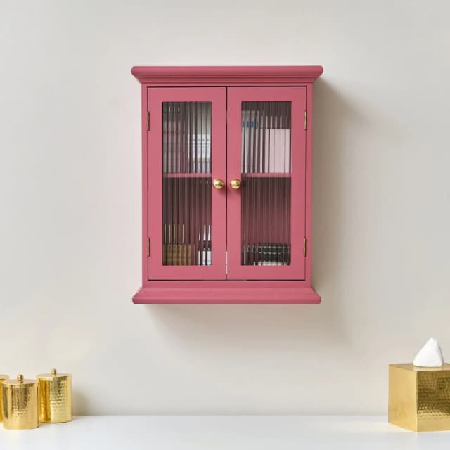 Melody Maison Raspberry Pink Reeded Glass Wall Cabinet Dark Pink