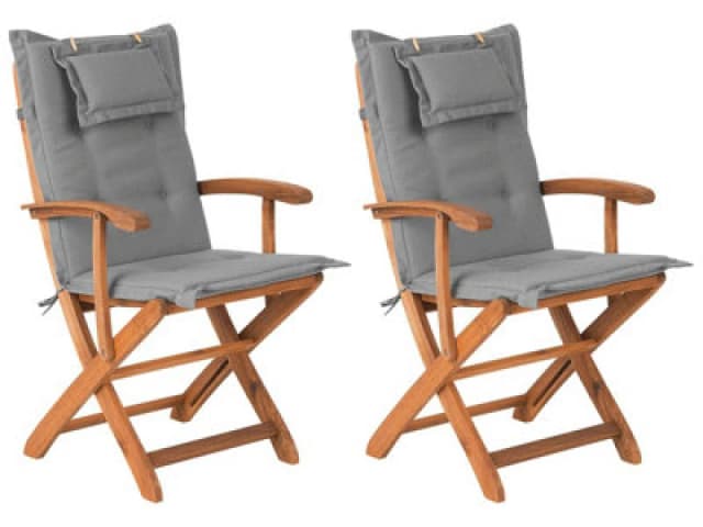 Beliani Set Of 2 Garden Chairs With Cushions Maui Acacia Wood Grey