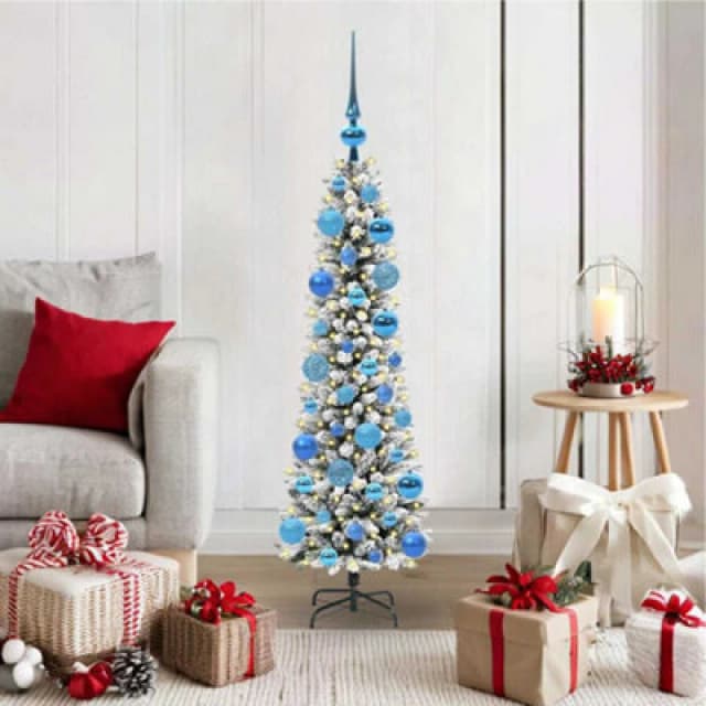 vidaXL Artificial Christmas Tree with 150 LEDs, Blue Balls Green and white 120 cm, Green 3396088