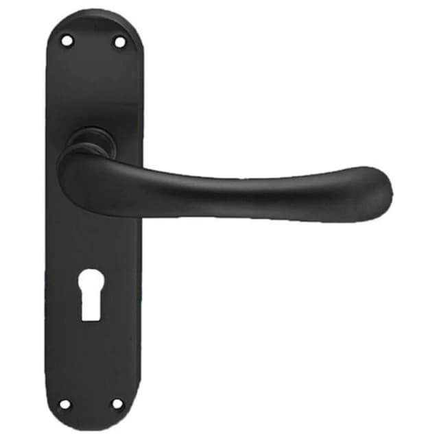 Loops PAIR Smooth Rounded Handle on Shaped Lock Backplate 185 x 42mm Matt Black Black