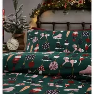 Gonks Village Duvet Cover Set Green Double Reversible - Green - Portfolio Home