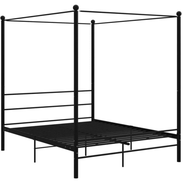 VIDAXL Bed Frame with Canopy without Mattress Black 160x200cm Metal Vidaxl 8720286163788