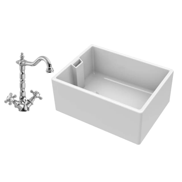 Balterley Single Bowl Fireclay Belfast Sink with French Classic Mixer Tap White