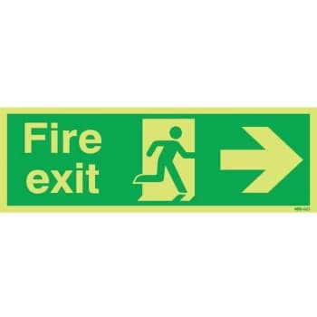Fire Exit Arrow Right Photoluminescent Rigid PVC Sign - 450 X 150MM - Sitesafe