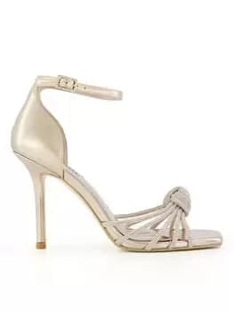 Dune London Marvella Leather Diamante Knot Sandal, Gold, Size 4, Women