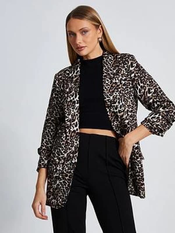 Quiz Brown Leopard Print Blazer Brown