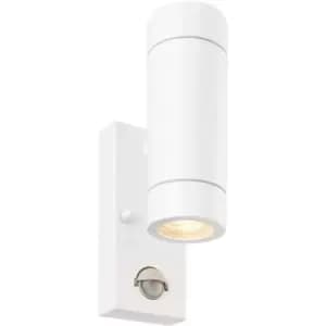 Twin Up & Down IP44 Wall Light with PIR Sensor - 2 x 7W GU10 LED - Gloss White