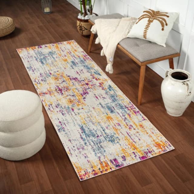 Livabliss Abstract Modern Marble Blue Chinu Runner Rug 80 X 220 Cm - Easy Care, Non Shedding, Ideal For Hallway Or Beside The Bed