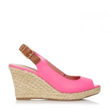 Dune Pink Leather Kicks 2' High Wedge Heel Ankle Strap Sandals - 3