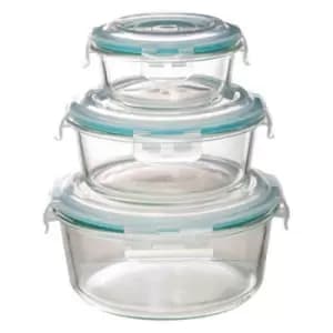 5five Glass Round Food Storage Clip Top Box - Set Of 3