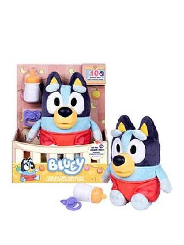 Bluey Baby verwohnt und pflegt futtert und beruhigt Baby elektronisches Pluschtier 28cm mit 10 verschiedenen Babygerauschen 2 Zubehorteilen und he