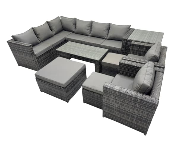 Fimous 9 Pieces Garden Furniture Corner Sofa Set & 3 Footstools Side Table in Dark Grey Dark Grey Unisex