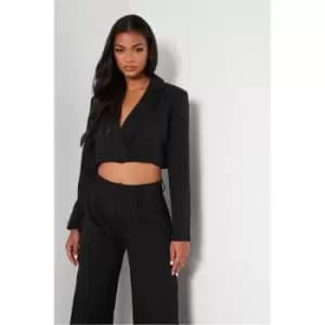 I Saw It First Petite Woven Cropped Fitted Blazer - Black