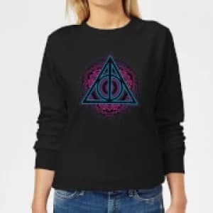 Harry Potter Deathly Hallows Neon Womens Sweatshirt - Black