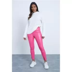 I Saw It First Hot Pink Pu Front Split Seam Leggings - Pink