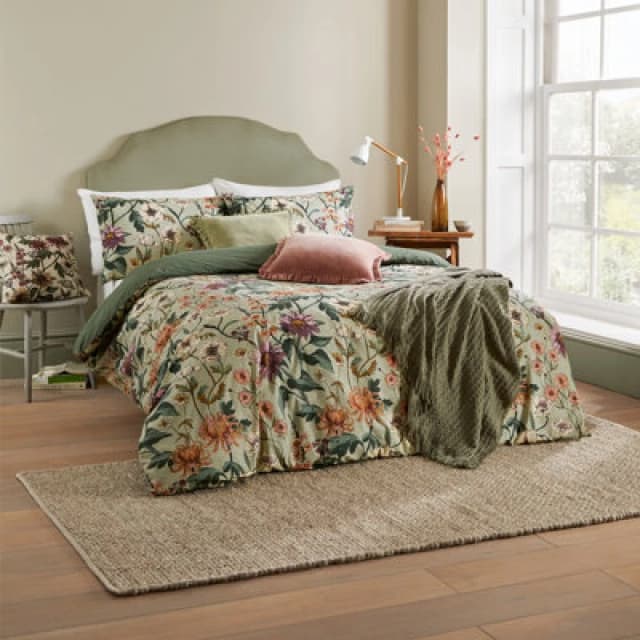 Wallflower Botanical Duvet Cover Set Celadon Green, Celadon Green / Double