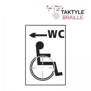 Disabled WC Arrow Left’ Sign; Self Adhesive Taktyle; White