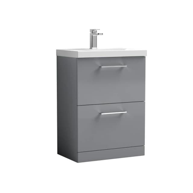 Balterley Bathroom 2 Soft Close Drawer Floor Vanity Unit, Satin Grey, 600mm in Grey Grey Unisex