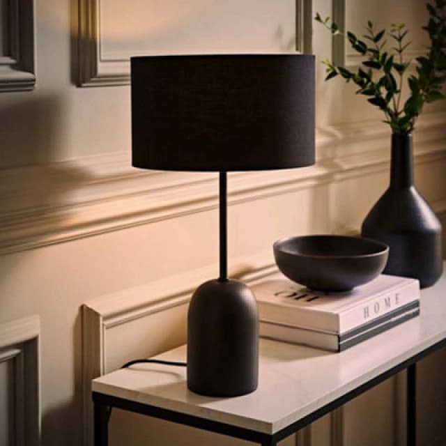 ValueLights ValueLights Kaiden Black Dome Table Lamp with Fabric Drum Lamp Shade and Bulb Black One Size Unisex 5059406070389