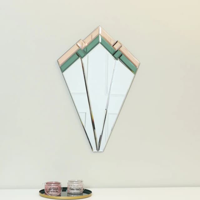Melody Maison Green & Pink Glass Art Deco Fan Wall Mirror 60cm X 40cm Green