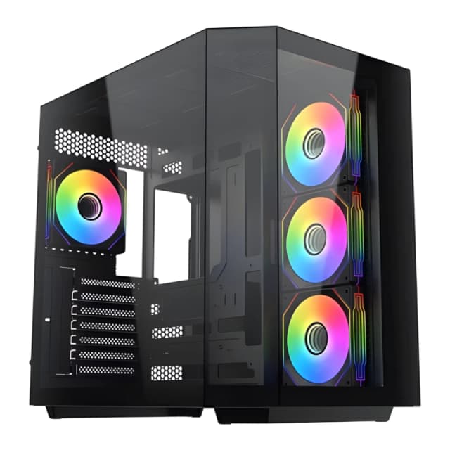 VIDA Edge ARGB Mid-Tower Gaming Case - Tempered Glass Windows, 4× 120 mm RGB Fans, USB 3.0, ATX - Black - EDGE-BLK