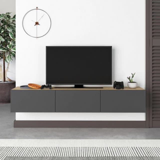 Decortie Floating TV Unit Up To 55" Tvs 180Cm Storage Cabinet, Living Room, Oak, Anthracite Grey, Multi 8680812120831