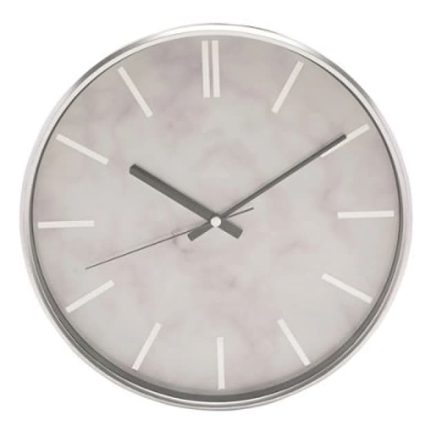 Hometime Slim Line Marble Pattern Wall Clock 31Cm - Silver