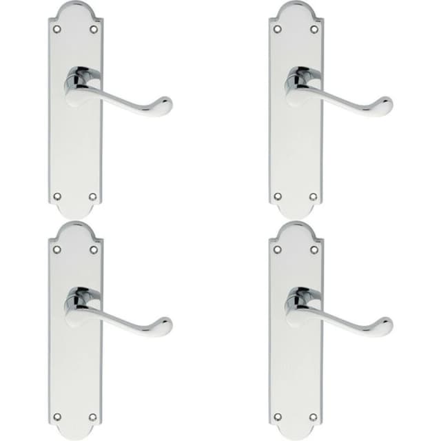 Loops 4x PAIR Victorian Scroll Handle on Latch Backplate 205 x 49mm Polished Chrome Multi