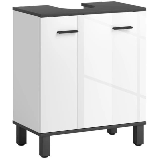 HOMCOM Bathroom Under Sink Cabinet with Adjustable Shelf High Gloss White TJ Hughes 5063603661066