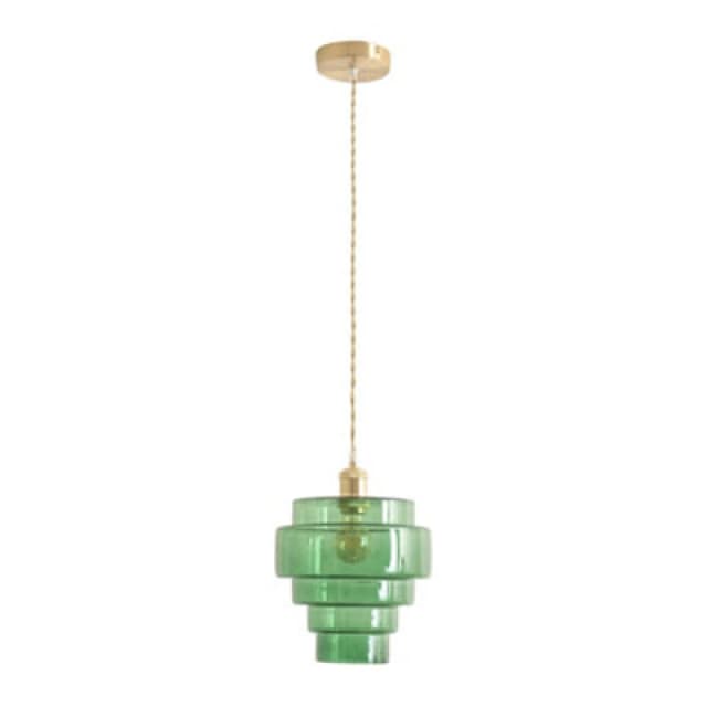 ValueLights ValueLights Lane Glass 5 Tier Shade Brushed Gold Single Ceiling Pendant Light in Bright Green Bright Green One Size Unisex 5059406062803